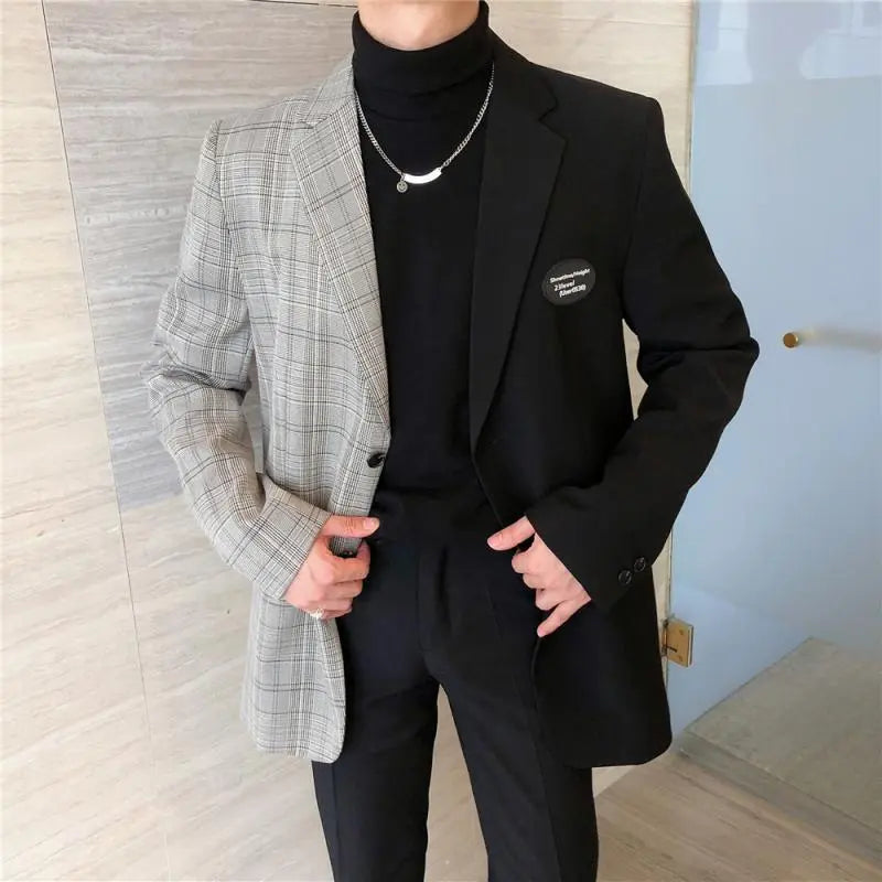 Men's Autumn Korean Style Hong Kong Style Loose Stitching Personality - WAlMYe #