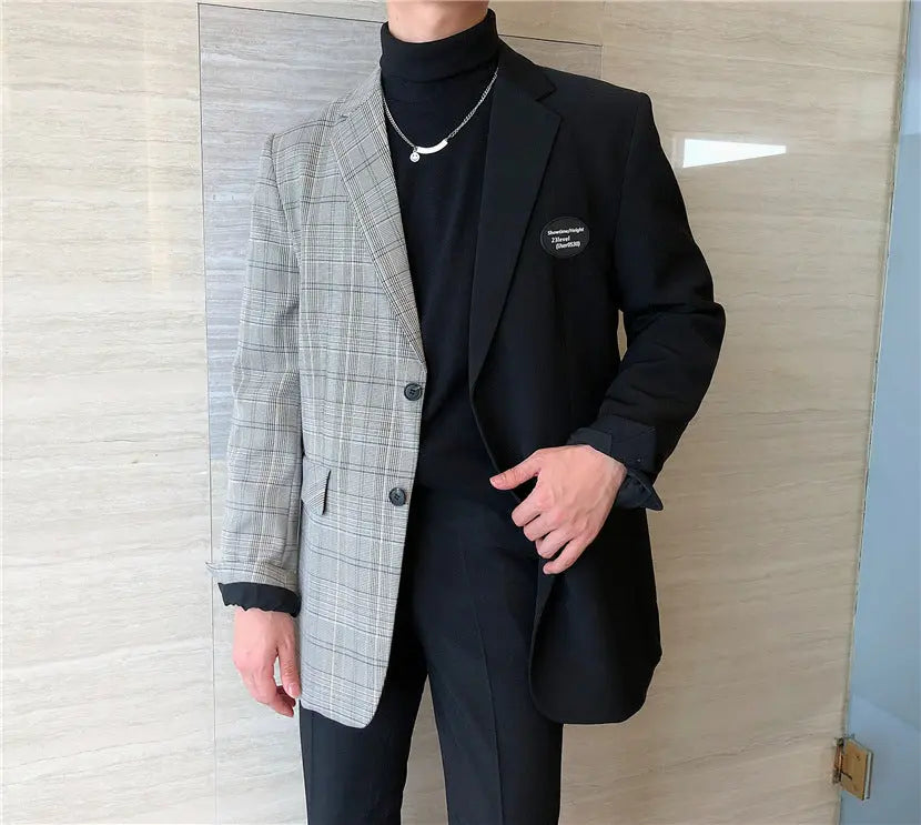 Men's Autumn Korean Style Hong Kong Style Loose Stitching Personality - WAlMYe #