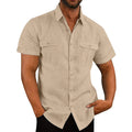 Men's Button Short Sleeve Shirt Summer Casual Double Pocket Wide Collar Beach Shirt Summer - WAlMYe #
