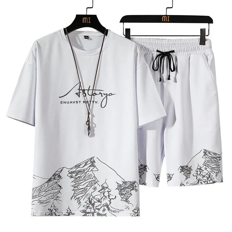 Men's Casual Short Sleeved Shorts Two-Piece Sports Loose Suit - WAlMYe #