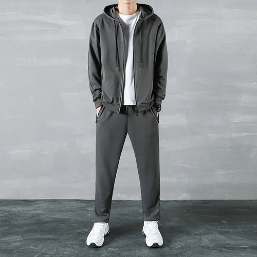 Men's Casual Sports Cardigan Hooded Cardigan Slim Two Piece Suit - WAlMYe #