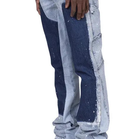 Men's Color Contrast Wash Splicing Denim Trousers - WAlMYe #