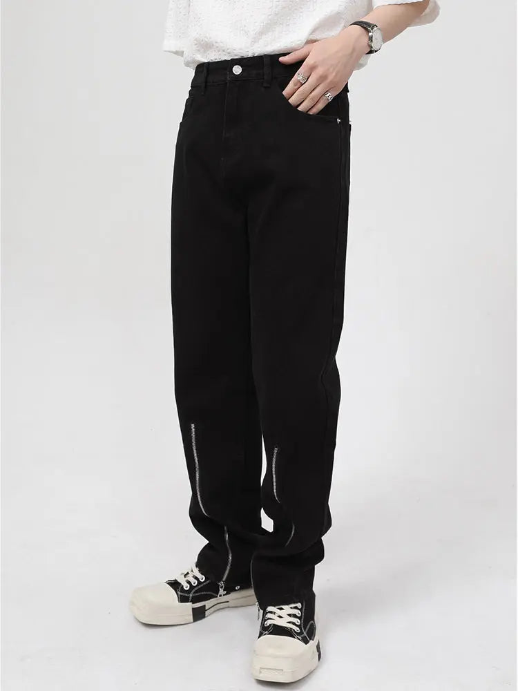 Men's Double Zipper Split Black Jeans - WAlMYe #