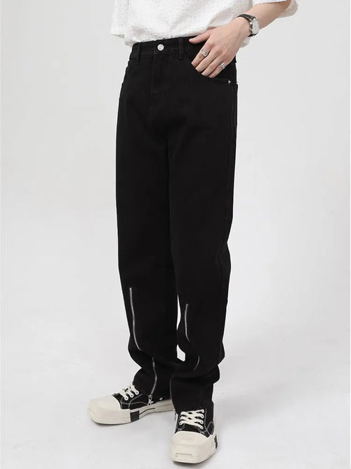 Men's Double Zipper Split Black Jeans - WAlMYe #