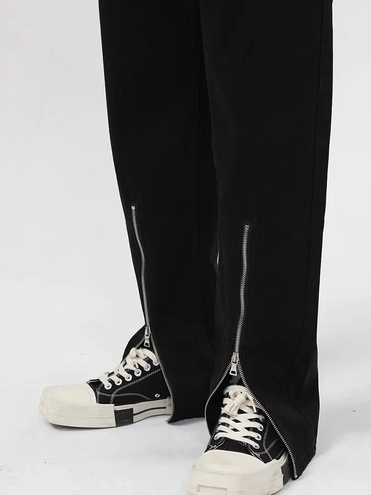 Men's Double Zipper Split Black Jeans - WAlMYe #