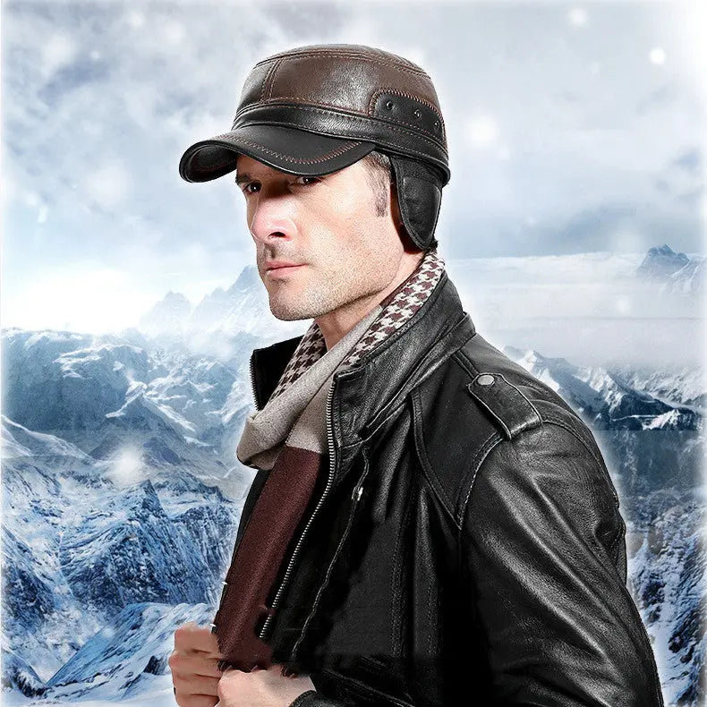Men's Fashion Casual Fleece-lined Leather Hat - WAlMYe #