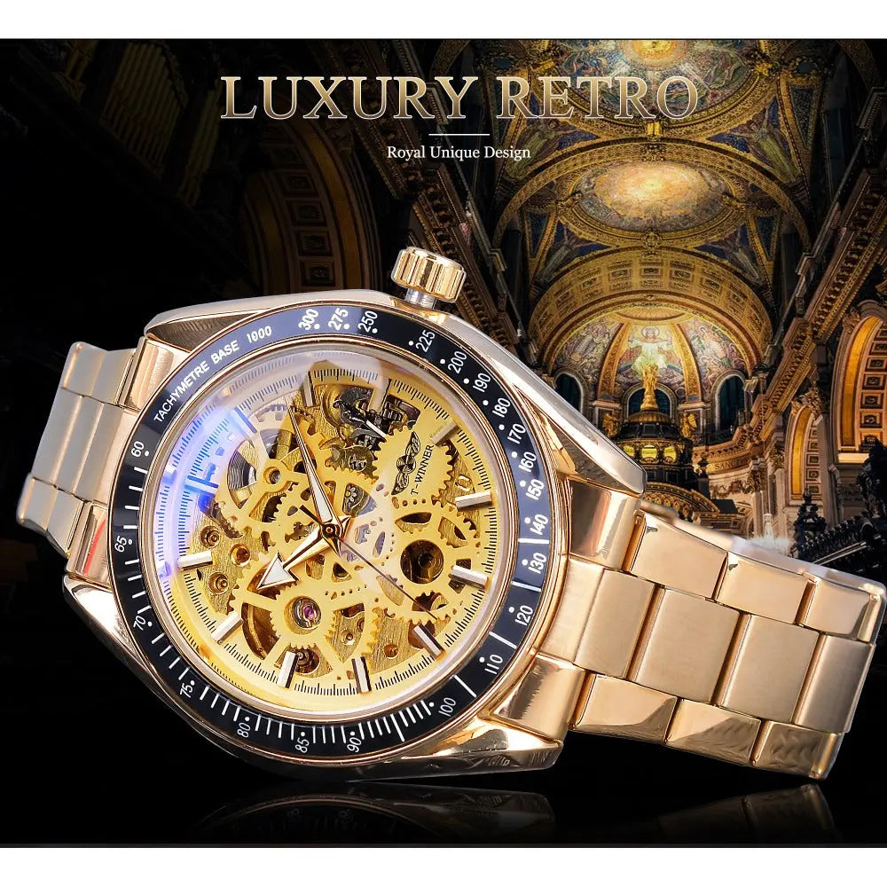 Men's Fashion Casual Steel Band Skeleton Mechanical Watch - WAlMYe #