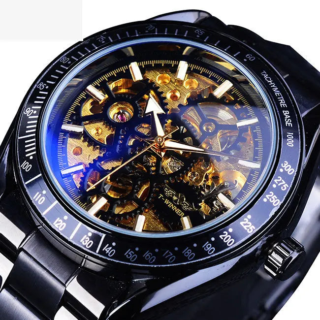 Men's Fashion Casual Steel Band Skeleton Mechanical Watch - WAlMYe #