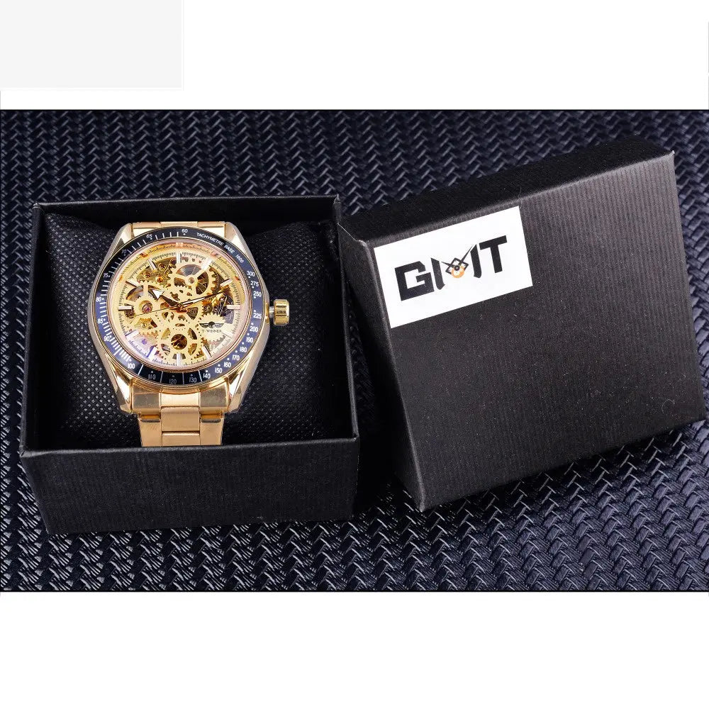 Men's Fashion Casual Steel Band Skeleton Mechanical Watch - WAlMYe #