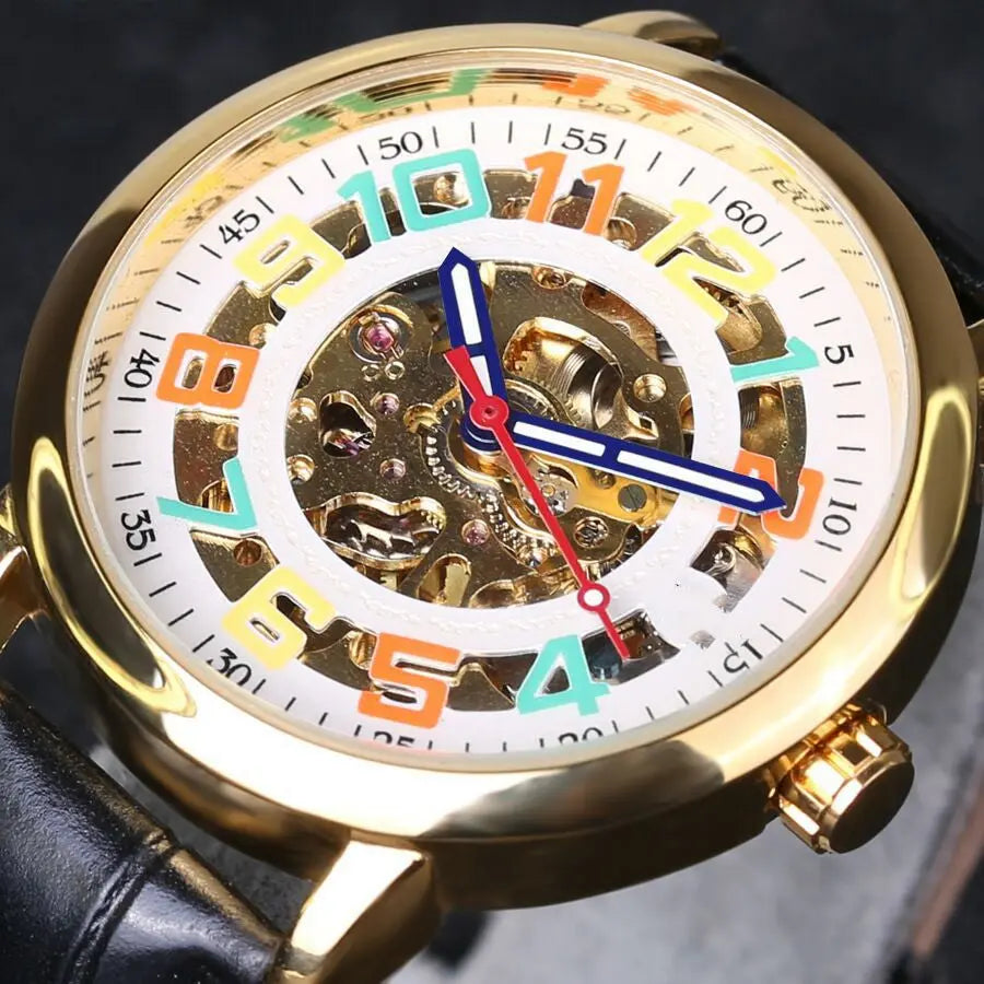 Men's Fashion Skeleton Automatic Belt Mechanical Watch - WAlMYe #