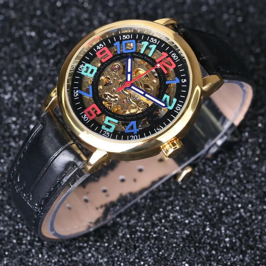 Men's Fashion Skeleton Automatic Belt Mechanical Watch - WAlMYe #