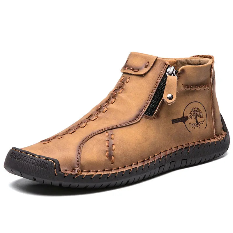 Men's Handmade Boots, Classic Stitching Ankle Boots, Outdoor Casual Zipper Shoes - WAlMYe #