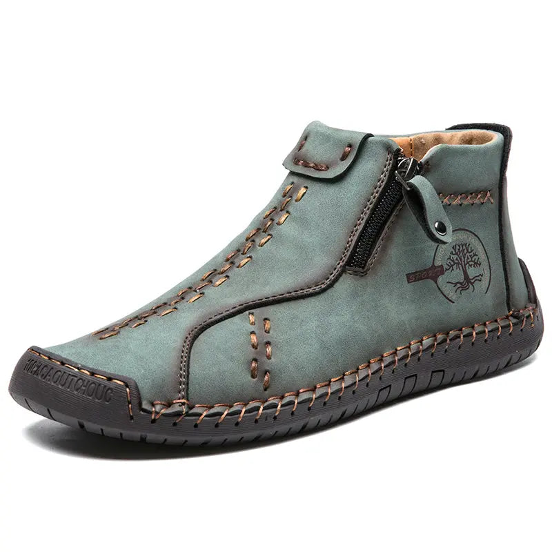 Men's Handmade Boots, Classic Stitching Ankle Boots, Outdoor Casual Zipper Shoes - WAlMYe #