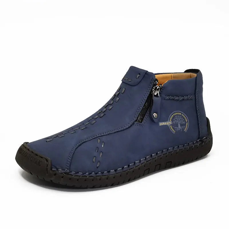 Men's Handmade Boots, Classic Stitching Ankle Boots, Outdoor Casual Zipper Shoes - WAlMYe #