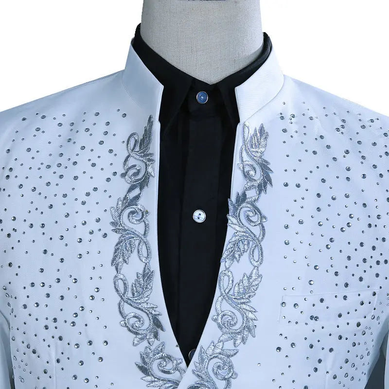 Men's Hot Flower Hot Rhinestone Stand Collar Suit - WAlMYe #