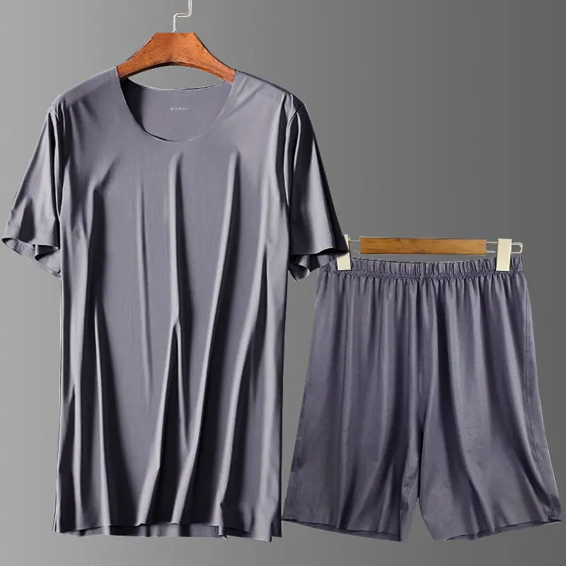 Men's Ice Silk Seamless Short Sleeve Suit Men's Round Neck Two-Piece Suit - WAlMYe #