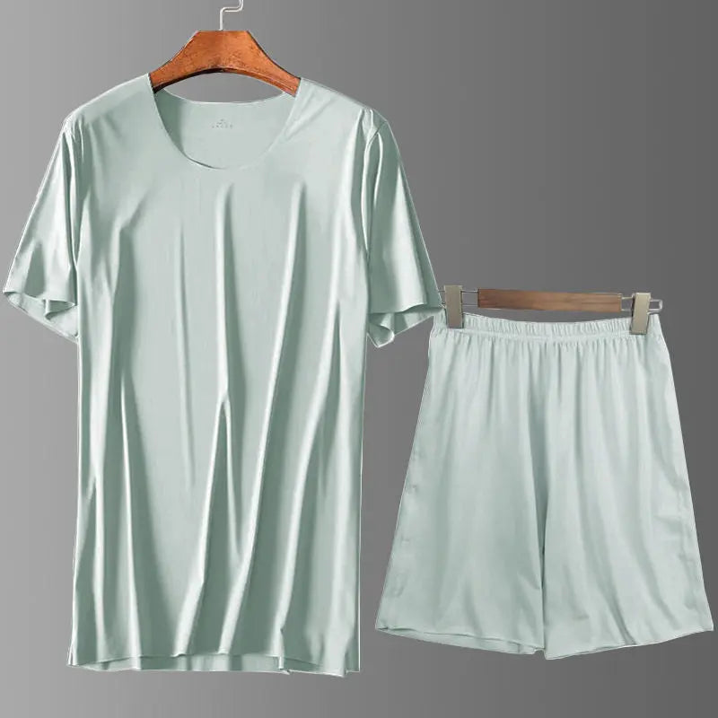 Men's Ice Silk Seamless Short Sleeve Suit Men's Round Neck Two-Piece Suit - WAlMYe #