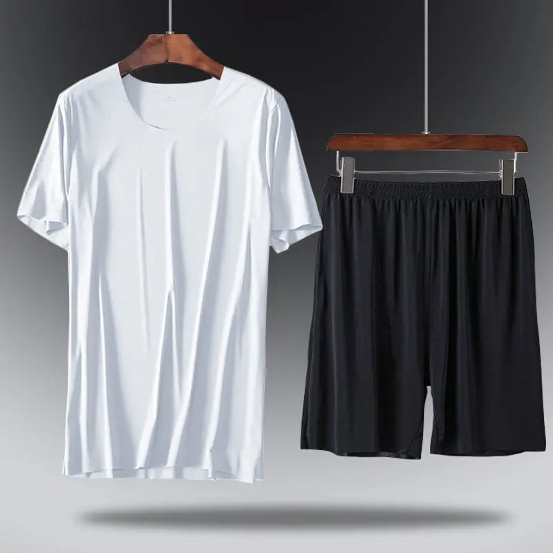 Men's Ice Silk Seamless Short Sleeve Suit Men's Round Neck Two-Piece Suit - WAlMYe #