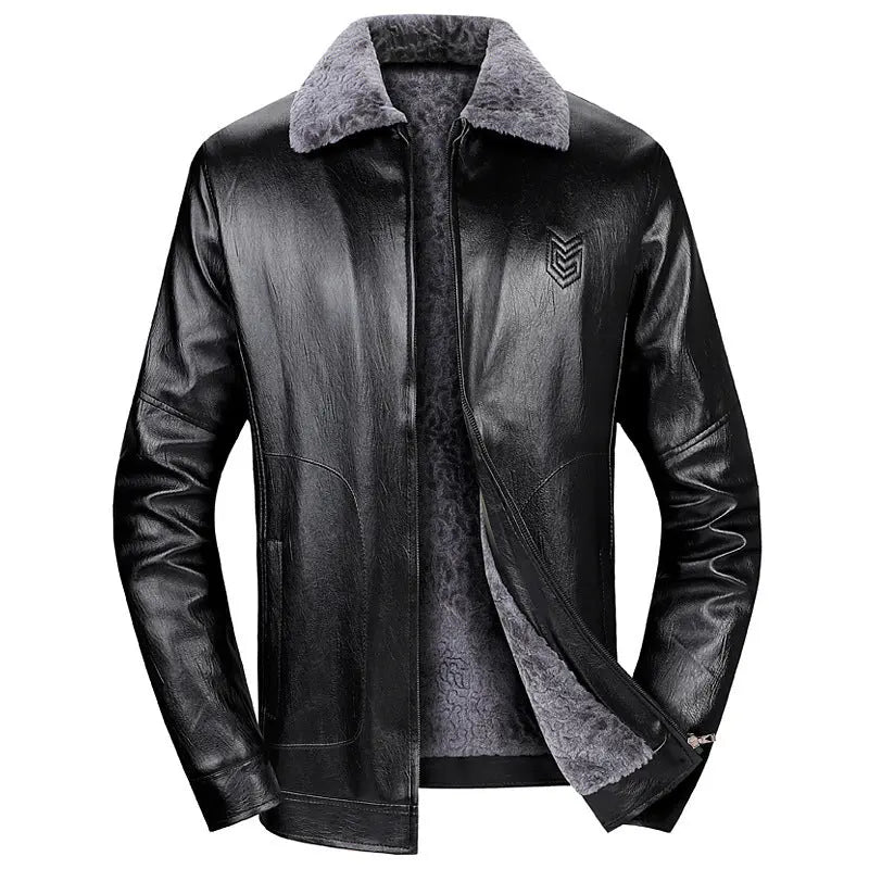 Men's Lapel Leather Jacket Casual Plus Velvet To Keep Warm - WAlMYe #