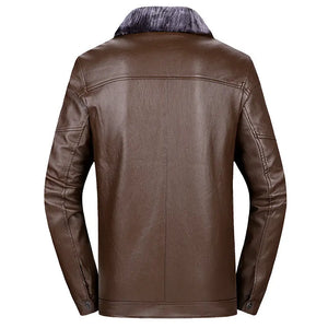Men's Lapel Leather Jacket Casual Plus Velvet To Keep Warm - WAlMYe #