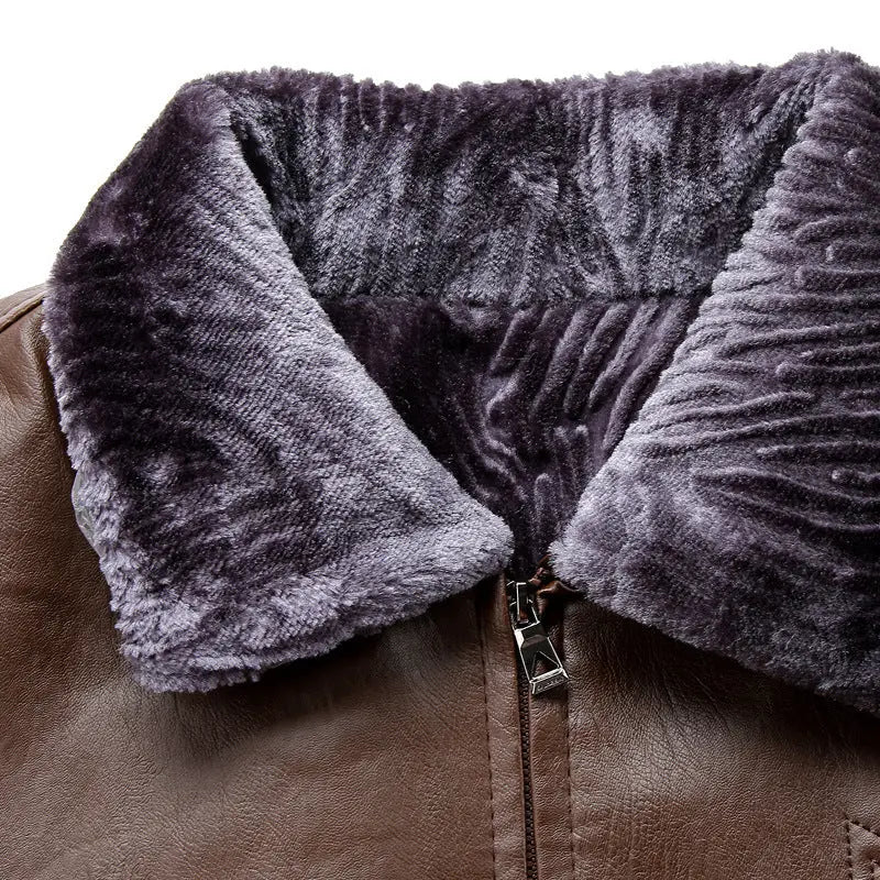 Men's Lapel Leather Jacket Casual Plus Velvet To Keep Warm - WAlMYe #