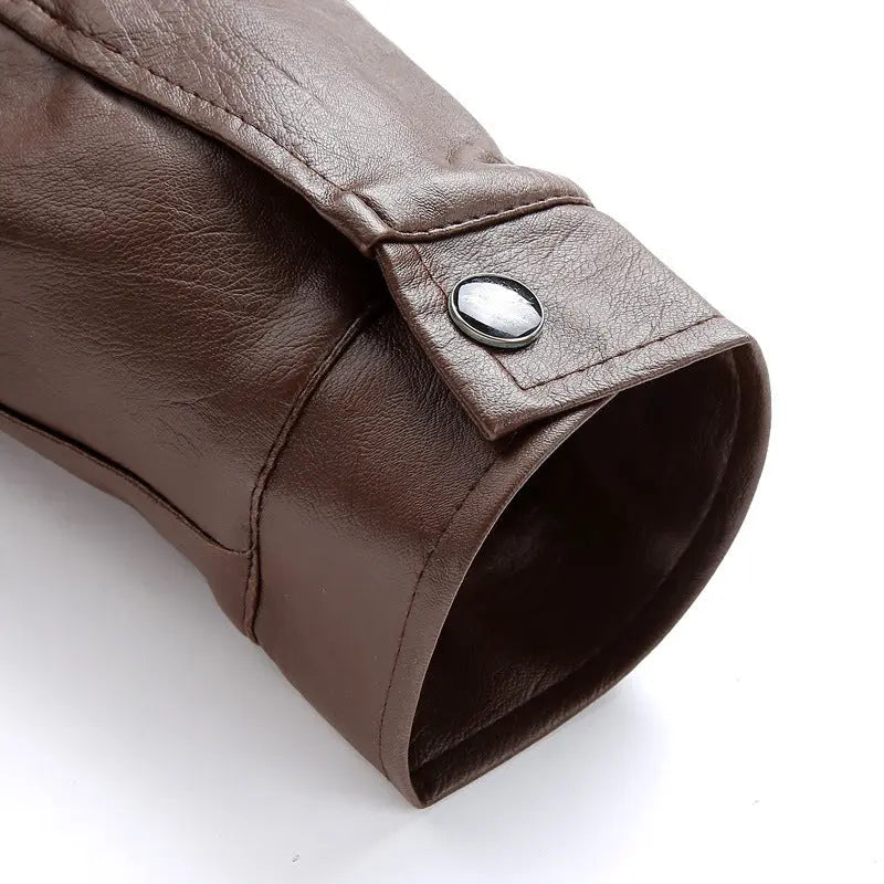 Men's Lapel Leather Jacket Casual Plus Velvet To Keep Warm - WAlMYe #