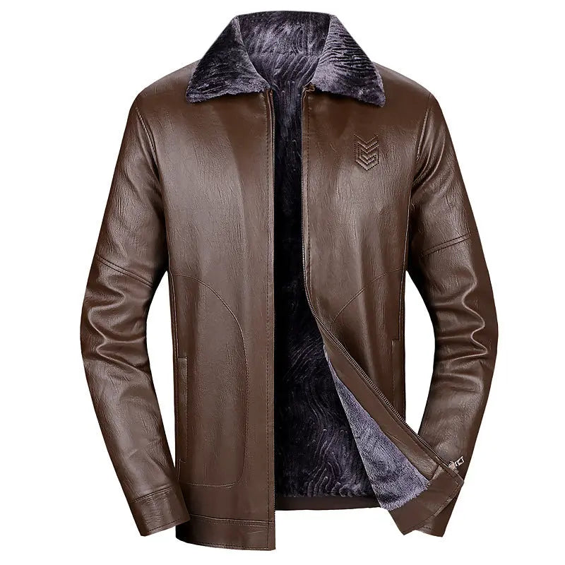 Men's Lapel Leather Jacket Casual Plus Velvet To Keep Warm - WAlMYe #