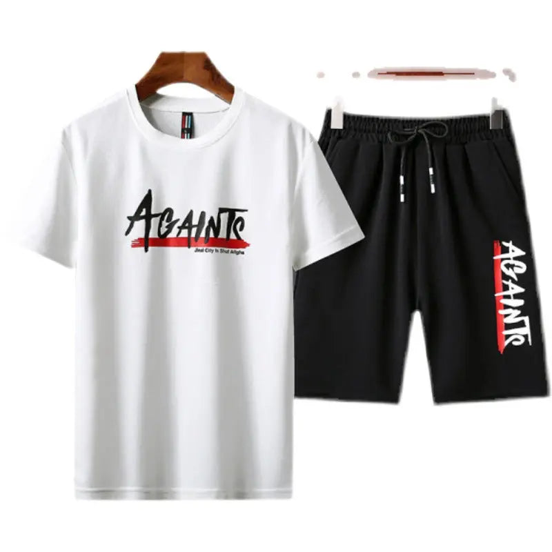 Men's Letter Print T-Shirt Shorts Two-Piece Set - WAlMYe #