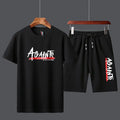 Men's Letter Print T-Shirt Shorts Two-Piece Set - WAlMYe #