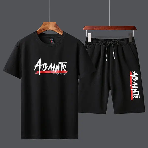 Men's Letter Print T-Shirt Shorts Two-Piece Set - WAlMYe #