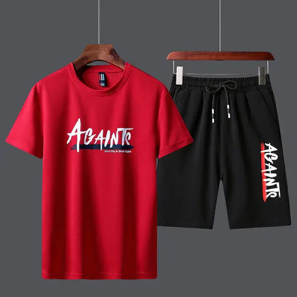 Men's Letter Print T-Shirt Shorts Two-Piece Set - WAlMYe #