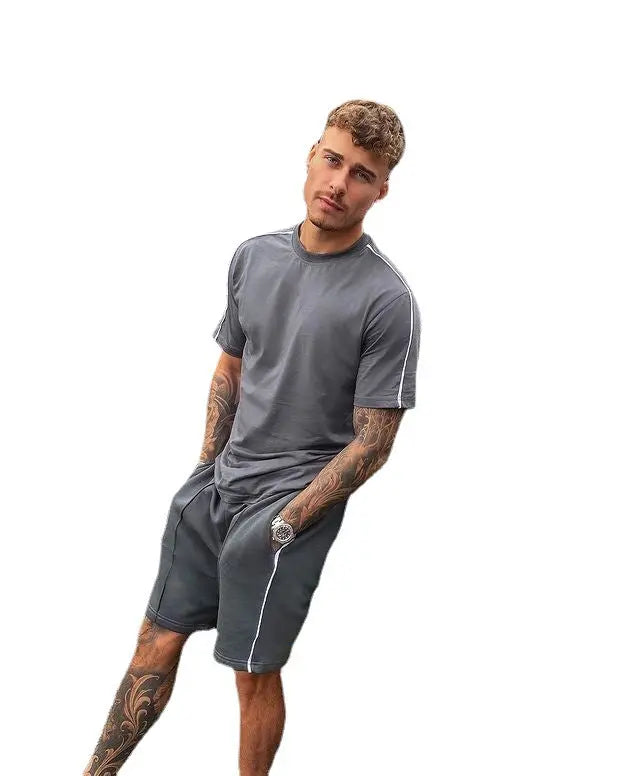 Men's Light Khaki Short Sleeve T-Shirt Sports Suit - WAlMYe #