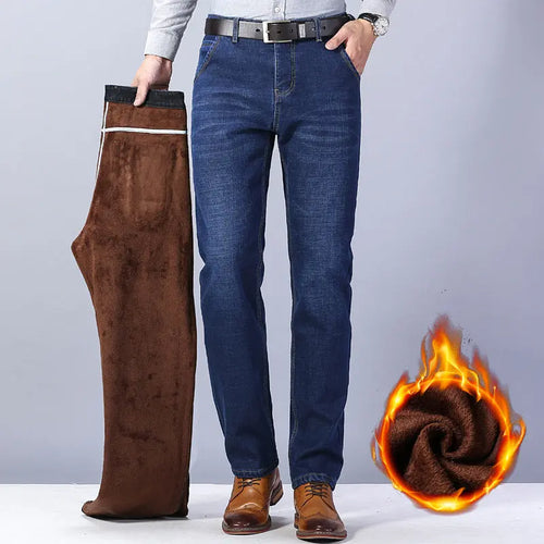 Men's Loose Straight Leg Plus Velvet Thick Warm Jeans - WAlMYe #