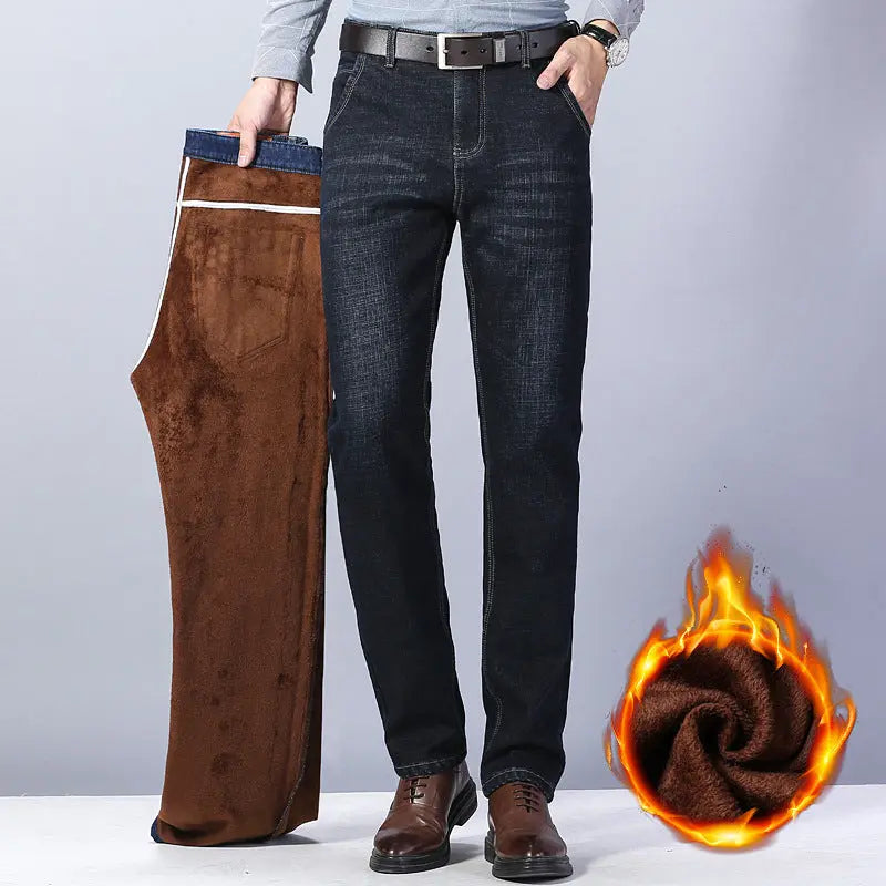 Men's Loose Straight Leg Plus Velvet Thick Warm Jeans - WAlMYe #