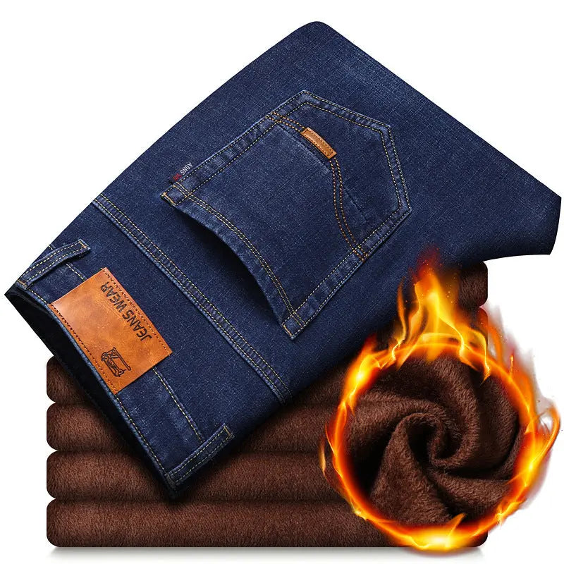 Men's Loose Straight Leg Plus Velvet Thick Warm Jeans - WAlMYe #