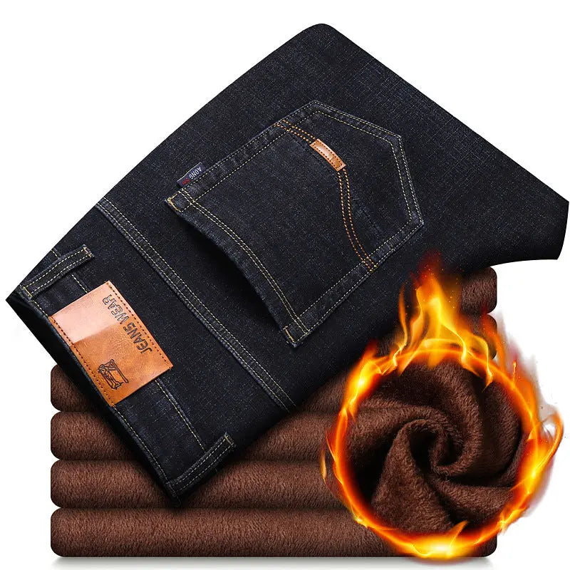Men's Loose Straight Leg Plus Velvet Thick Warm Jeans - WAlMYe #