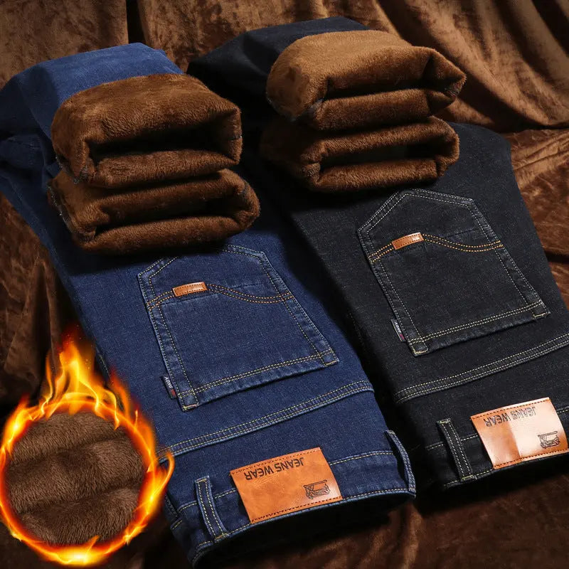 Men's Loose Straight Leg Plus Velvet Thick Warm Jeans - WAlMYe #