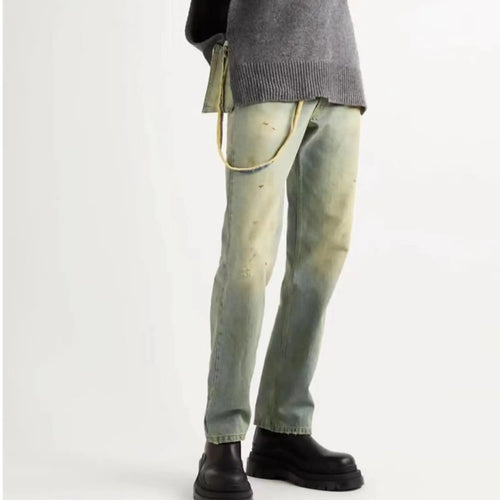 Men's Blue Jeans – Speckled Wash Chain-Detail Denim | WALMYE
