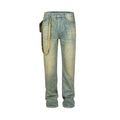 Men's New Product Water Wash Speckled Ink Chain Blue Denim Pants - WAlMYe #