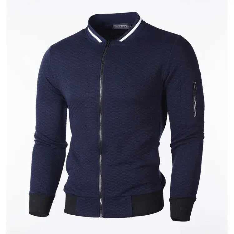 Men's Plaid Solid Color Sardigan Zipper Stand Collar Sweater - WAlMYe #