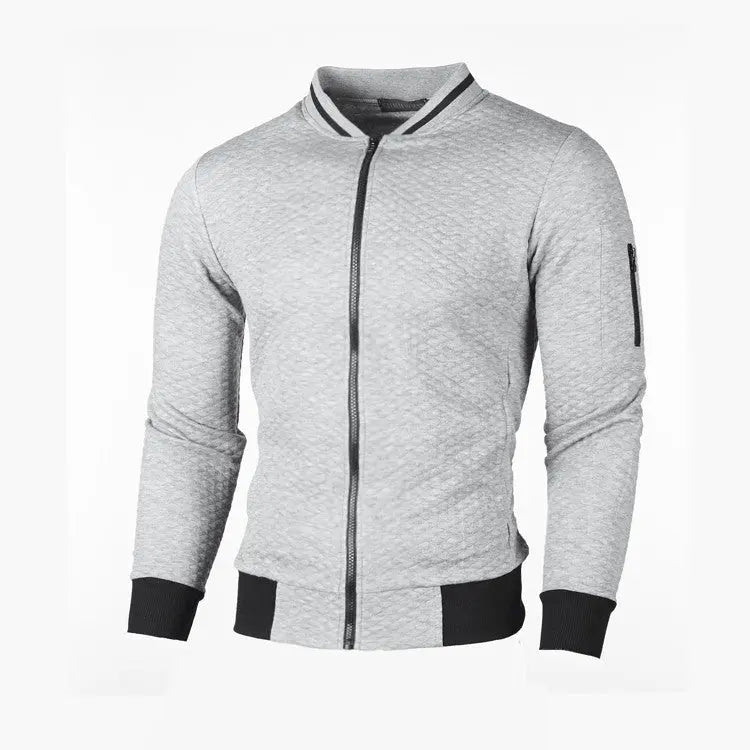 Men's Plaid Solid Color Sardigan Zipper Stand Collar Sweater - WAlMYe #