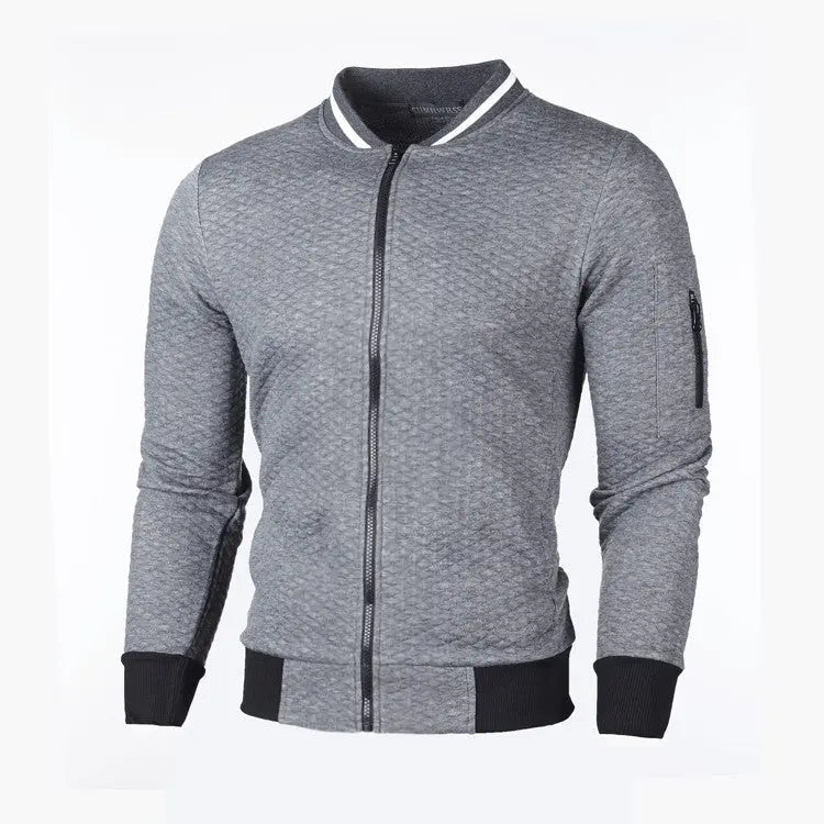 Men's Plaid Solid Color Sardigan Zipper Stand Collar Sweater - WAlMYe #