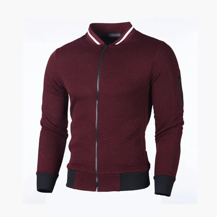 Men's Plaid Solid Color Sardigan Zipper Stand Collar Sweater - WAlMYe #