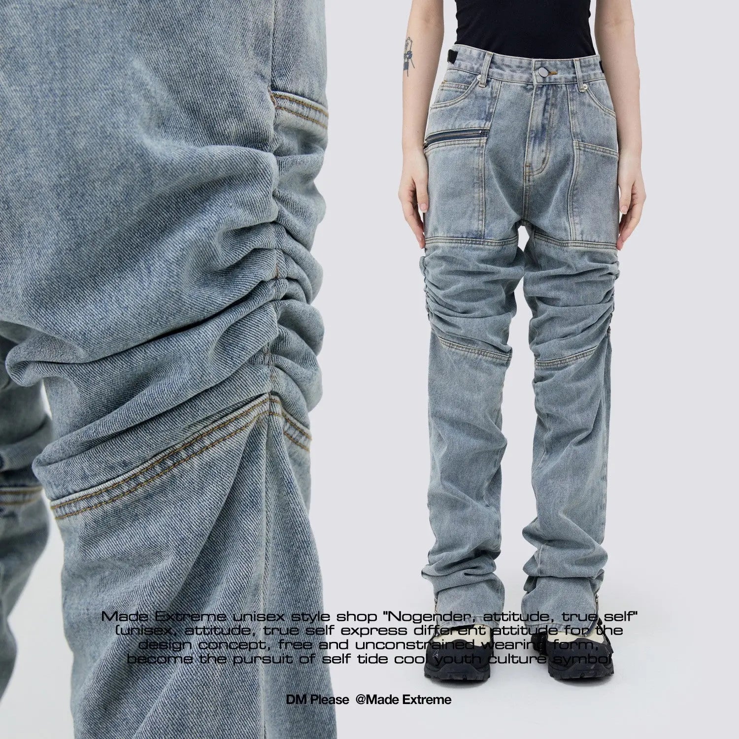 Men's Pleated Distressed Casual Jeans - WAlMYe #