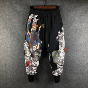 Men's Slim Harem Pants Trendy Printed Drawstring - WAlMYe #
