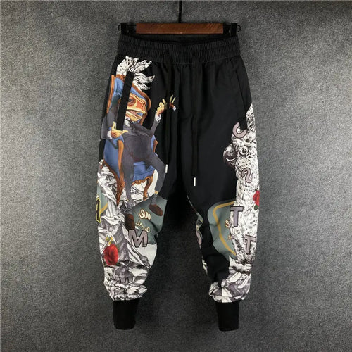 Men's Slim Harem Pants Trendy Printed Drawstring - WAlMYe #