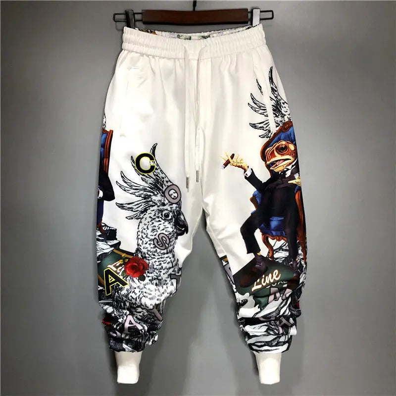 Men's Slim Harem Pants Trendy Printed Drawstring - WAlMYe #