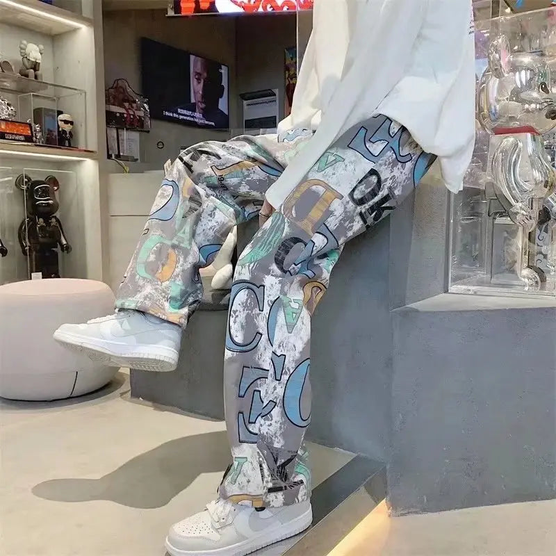 Men's Slim Harem Pants Trendy Printed Drawstring - WAlMYe #