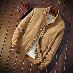 Men's Solid Color Cotton Jacket Striped Fall Winter Stand Collar Jacket - WAlMYe #