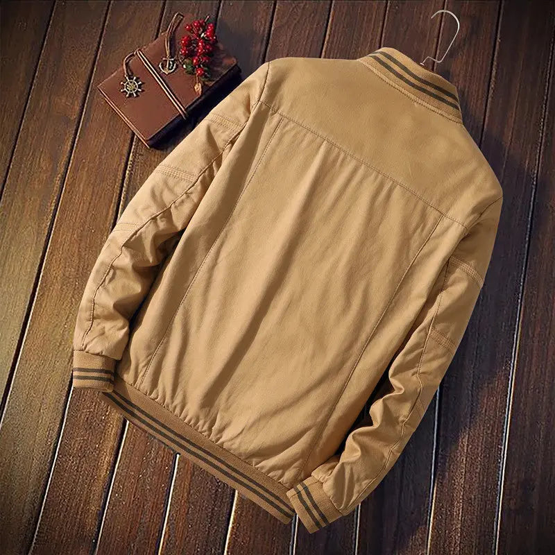 Men's Solid Color Cotton Jacket Striped Fall Winter Stand Collar Jacket - WAlMYe #
